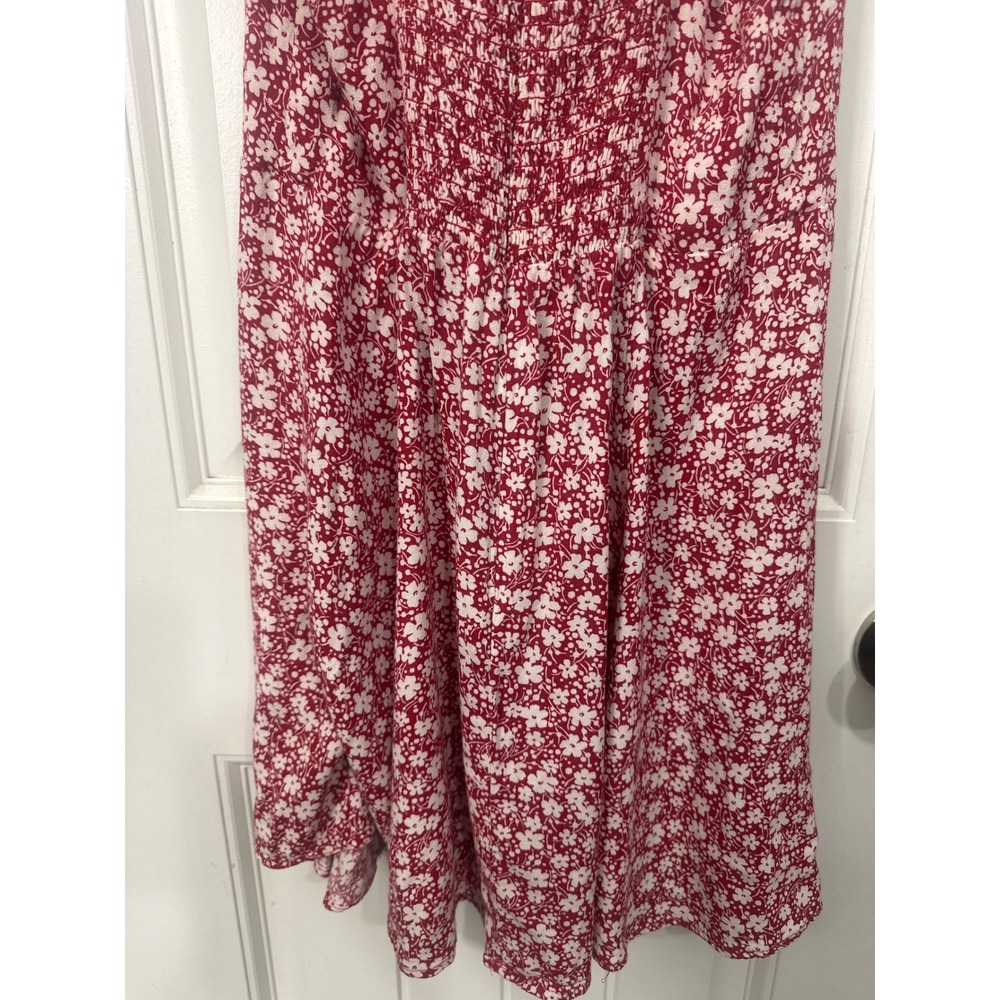 Reformation Red White Floral Tie Strap Smocked Back Mini Dress Size 10 - Picture 10 of 10